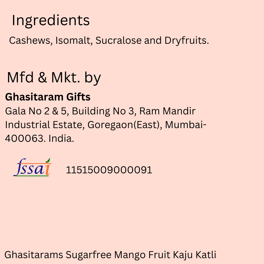 Ghasitarams Sugarfree Mango Kaju Katli