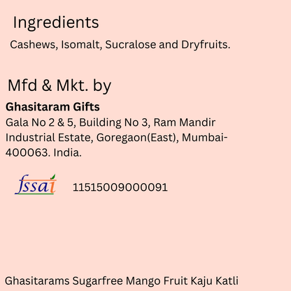 Ghasitarams Sugarfree Mango Kaju Katli