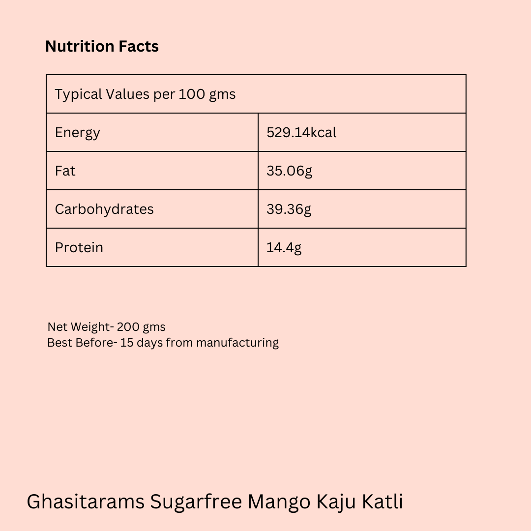 Ghasitarams Sugarfree Mango Kaju Katli